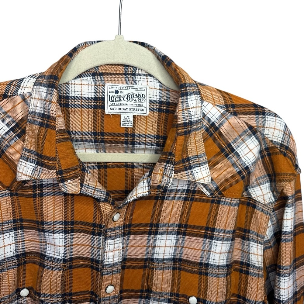 Lucky Brand Western Flannel Snap Button Long Sleeve Shirt Size Large - Picture 3 of 10